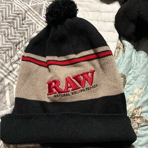 RAW Black and Cream Pom-Pom Beanie